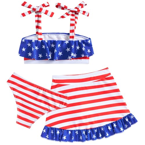 Image of ALISISTER Girls Swimsuit 3 Piece Bathing Suits Flounce Bikini Tankini Set Beach Swimwear with Cover Ups Skirt for 3-8 Years