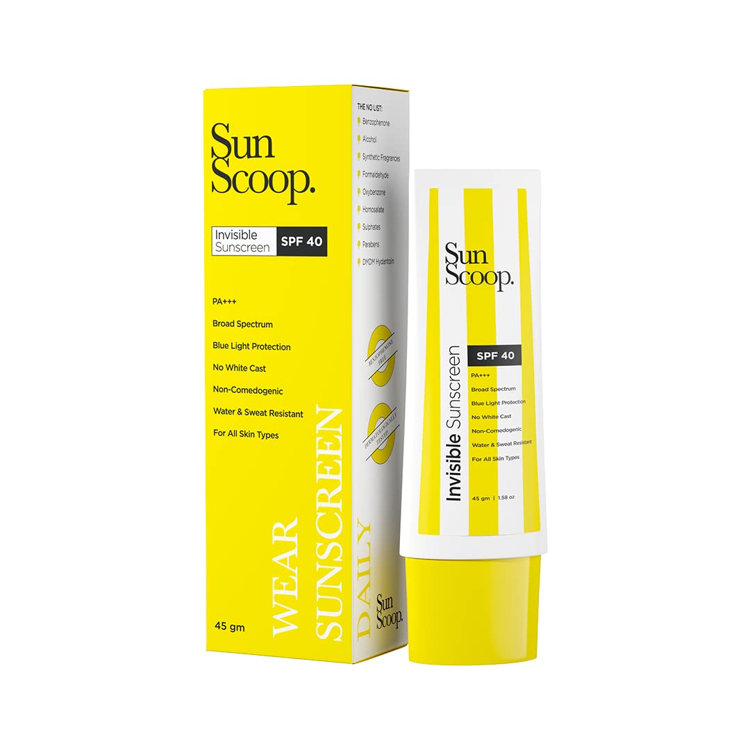 SunScoop Invisible Sunscreen | SPF 40 | For all skin types | Ultra-lightweight & quick-absorbing | No white cast | Gel-based transparent sunscreen | For men & women | Ultimate sun protection | 45 gm