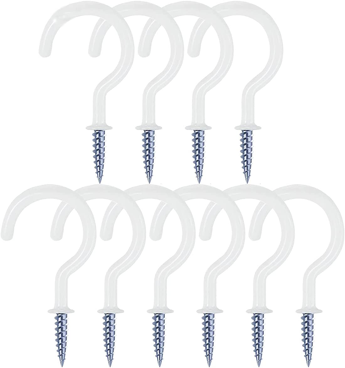 Ceiling Hooks, 10 Pcs 2.9 Inch Vinyl Coated Planter Hanging Hooks Ceiling Cup Hooks for Hanging Plants, Mugs, Wind Chimes, Utensils, Indoor and Outdoor Use