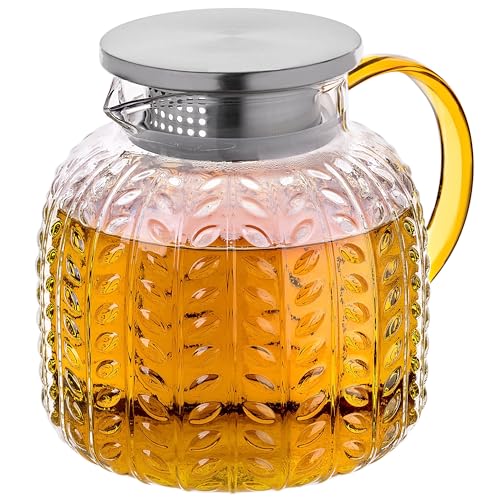 KADAX Teekanne 1,3 Liter aus Borosilikatglas, hitzebeständige Glaskanne mit Edelstahl Deckel und integriertem Sieb, Glasteekanne, Wasserkaraffe aus Glas, Glaskaraffe
