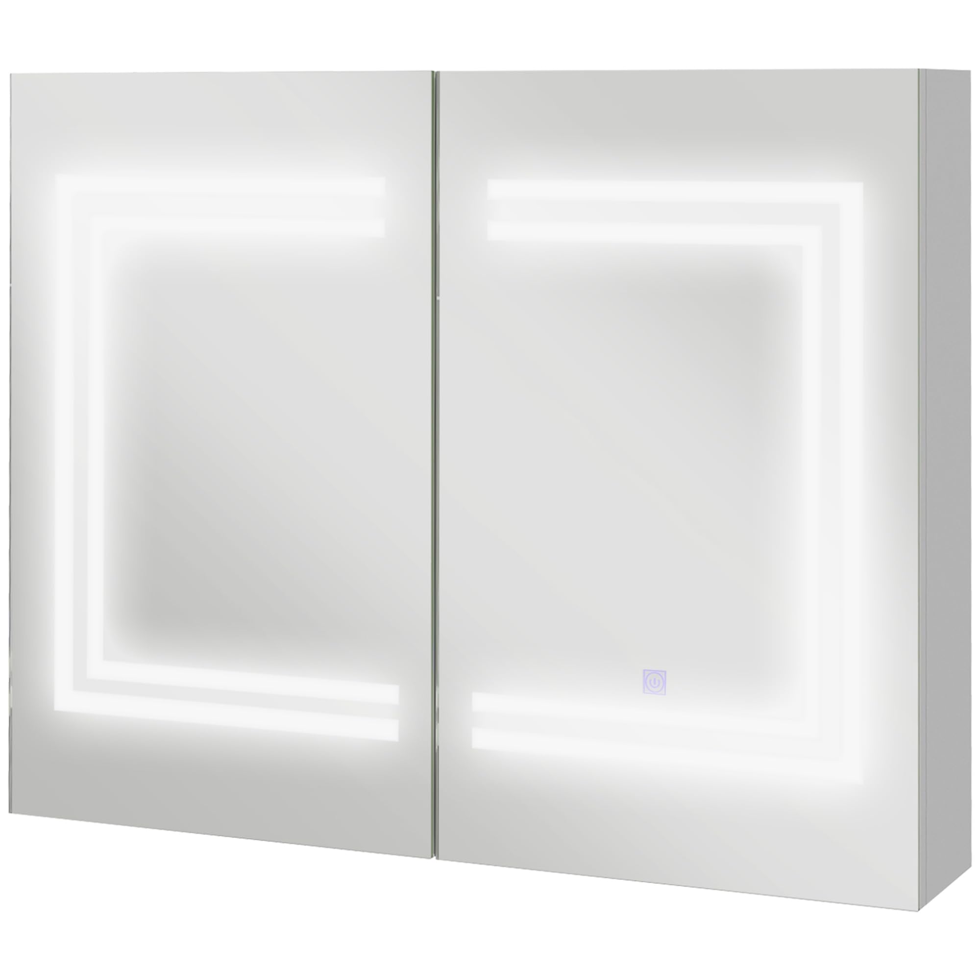kleankin Armario de Baño con Espejo con Luz LED Camerino de Baño con Color de Luz Ajustable y 2 Puertas Estantes Ajustables Interruptor Táctil y 80x15x65 cm Blanco Brillante