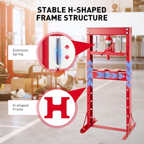 Garvee 20T Hydraulic Press, Hydraulic Shop Press, H-Frame Benchtop Hydraulic Press with 2 Press Plates, Garage Floor Shop Press, Adjustable Work Table Height, Heavy Duty Press, Red