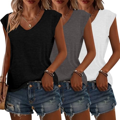 Womens 3 Pack T Shirts Cap Sleeve Tees U Neck Tank Tops Fashion Loose Fit Casual Summer Outfits Soft Clothes 2025