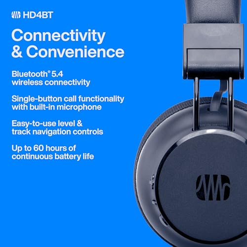Image of PreSonus Eris HD4BT - Over-Ear Closed-Back Wireless Headphones, Bluetooth, ANC Noise Cancelling, Up to 60 Hours Battery Life, Studio Headphones for Mixing, Monitoring, Recording, Midnight Blue