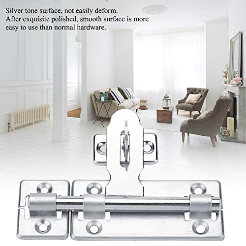 Slide Bolt Gate Latch Heavy Duty Solid Stainless Steel Chrome Finish with Padlock Hole Outdoor Garage Door Security Lock 4in Durable Gate Latch for Yard Fence Gate Security - Image 4