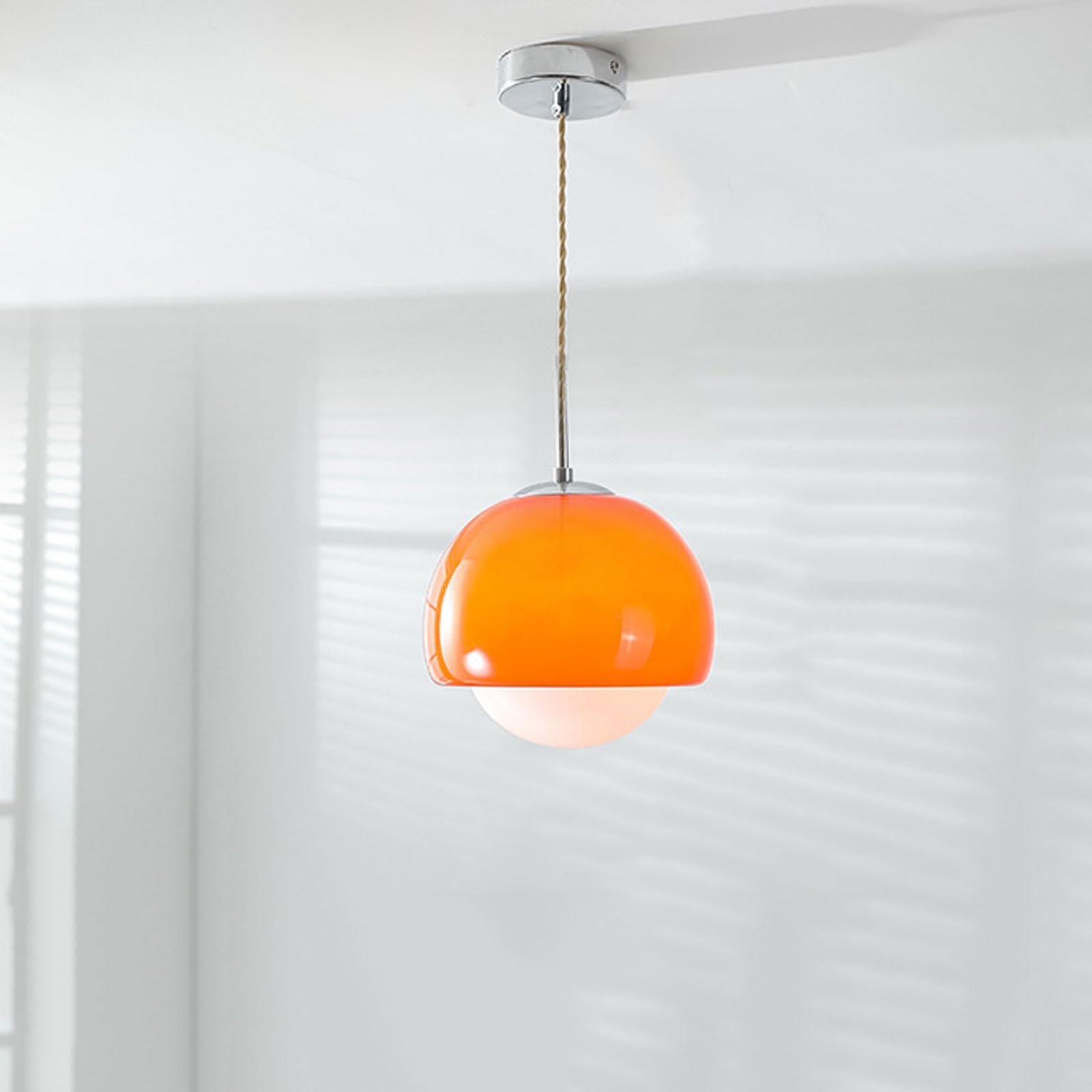Rszcsmo Orange Modern Glass Pendant Light 9.06In Creative Spherical Bedside Hanging Lamp Suitable For Kitchen Islands, Dining Tables, Balconies Lighting Fixture