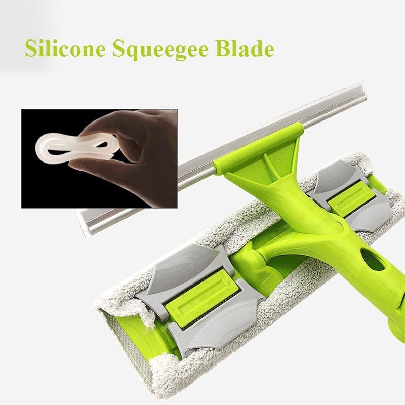Image of Upgraded 2 in 1 Rotatable Glass Cleaner Wiper with Extendable Long Handle, Double Sided Window Cleaning Mop, Microfiber Cloth & Rubber Squeegee for Glass, Mirror, Shower Door, Car, Solar Panel