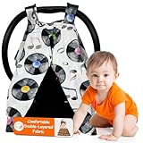 Picture of Dear Baby Gear - Car Seat Canopy, Infant Carrier Cover for Boys & Girls, Cozy Fall Baby Shower Gift, Nursing & Stroller Use, Newborn Travel Sunshade, Colorful Vinyl Records with Music Notes, Black