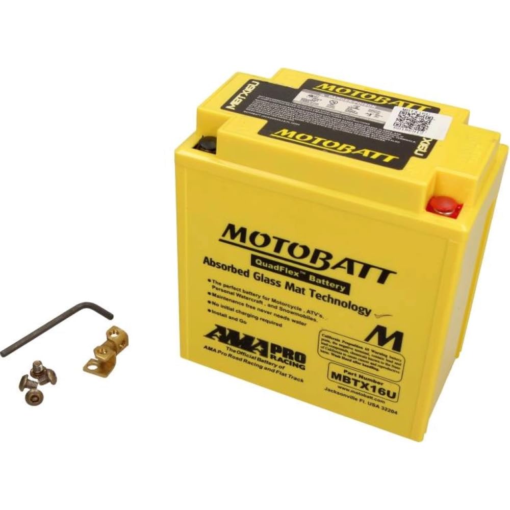 MOTOBATT - Batteria Moto AGM MBTX16U | 12V 19.0Ah 245CCA | Sigillata Attivata in Fabbrica | Compatibile con YTX16, YTX16-BS, e altri | Compatibile con Honda, Yamaha, Kawasaki, Suzuki, BMW e tutti