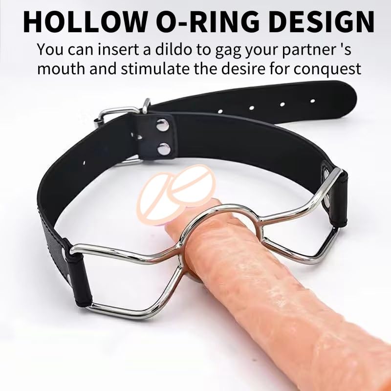 Open Mouth O-Ring Gag with Adjustable Leather Strap,Sex Mouth Plug,BDSM Fetish Restraints Bondage Gags &Muzzles Sex Toys for Couples: Black