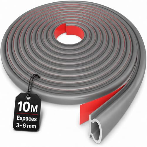 HOGARLAX® 10 m Joint Porte d’Entrée & Joint Fenêtre Autocollant – Profil D 3–6 mm, TPE Caoutchouc Adhésif, Calfeutrage Porte, Isolant Thermique,...