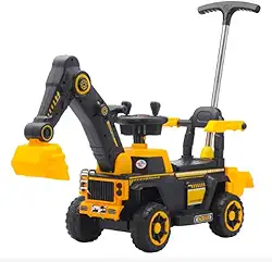 Trator Escavadeira Elétrico Infantil, Brinquedo, Luzes e Som, Recarregável, Amarelo e Preto