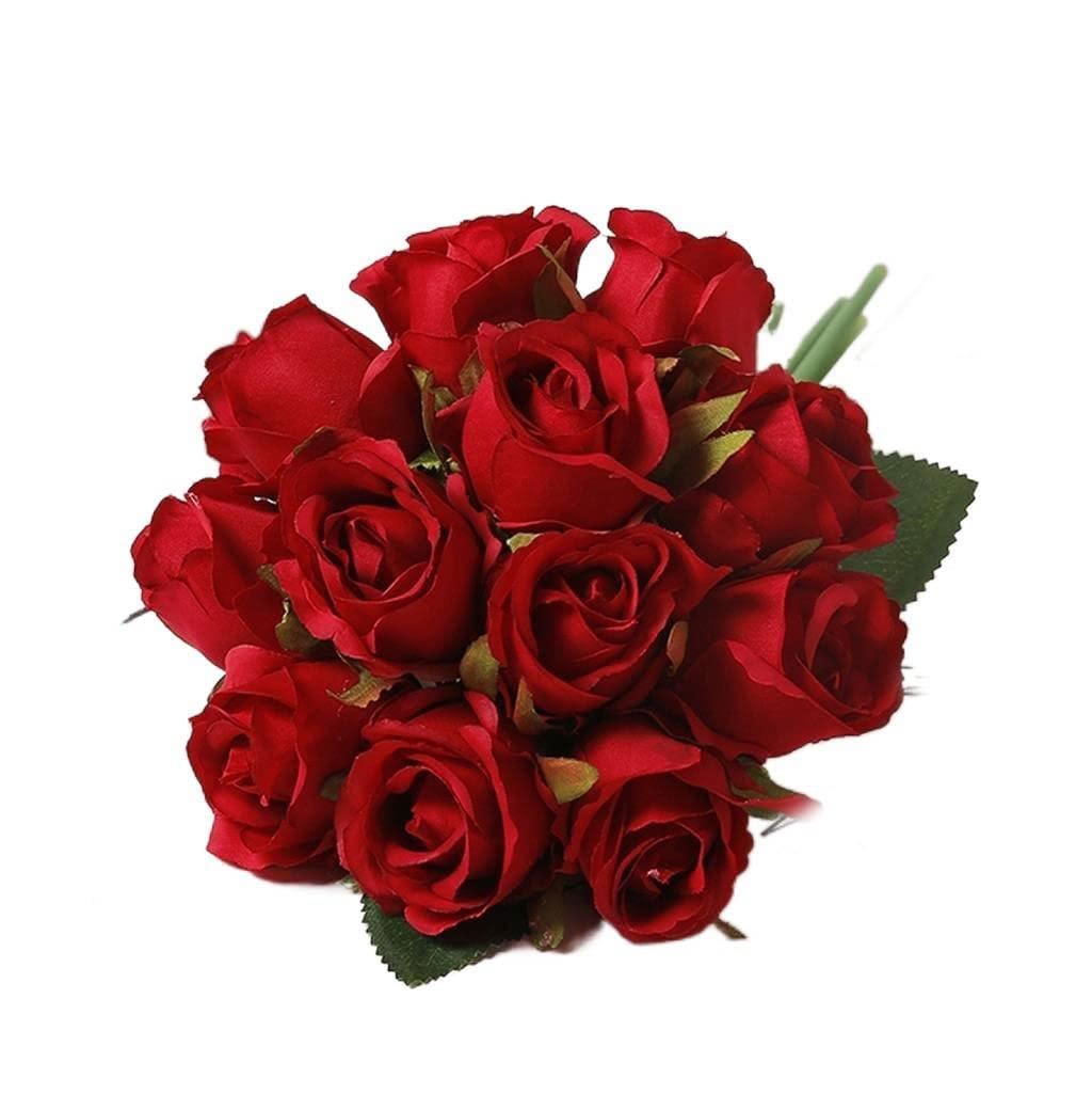 Cuiynice Fake Flowers Artificial Flowers Artificial Roses Flowers 12 Heads Fake Flowers Arrangement Silk Fake Roses Bouquet For Home Party Bridal Wedding Decoration Party Decoration (Color : F) (H Q)