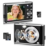 Digitalkamera, AutoFocus 4K Kompaktkamera Fotokamera mit Dual-Kamera mit 32GB Speicherkarte HD 48MP 16X Digitalzoom 2,8' großem Bildschirm Fotoapparat Digitalkamera für Einsteiger(Schwarz)