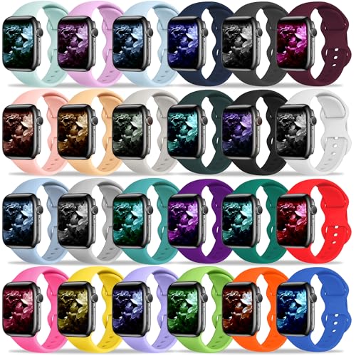 Kounlsyam 24 Pack Bands Compatible with Apple Watch Band 49mm 45mm 44mm 42mm 41mm 40mm 38mm for Women Men, Sport Silicone Breathable Replacement Strap for iWatch Series Ultra 9 8 SE 7 6 5 4 3 2 1