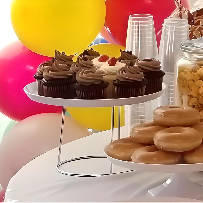 OCS Parts 4-Pack Round Chrome Plated Steel Food Display Stands | Metal Display Stands for Pizza, Desserts, and Appetizers