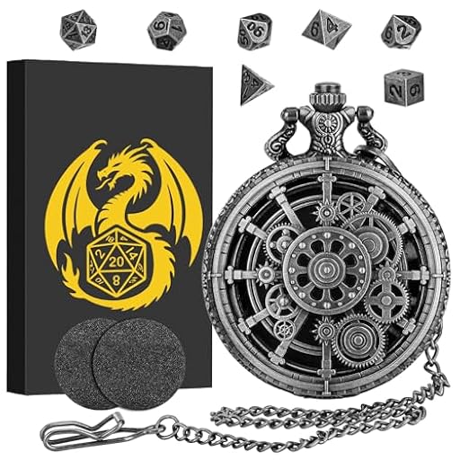 Mini DND Juego de dados con caja de reloj de bolsillo Steampunk en plata oscura con engranaje hueco, 7 piezas, juego de dados D&D de metal poliédrico, regalo DND, accesorios para juegos de mesa, color | Ya disponible en tu tienda friki favorita! En mundofriki.es!