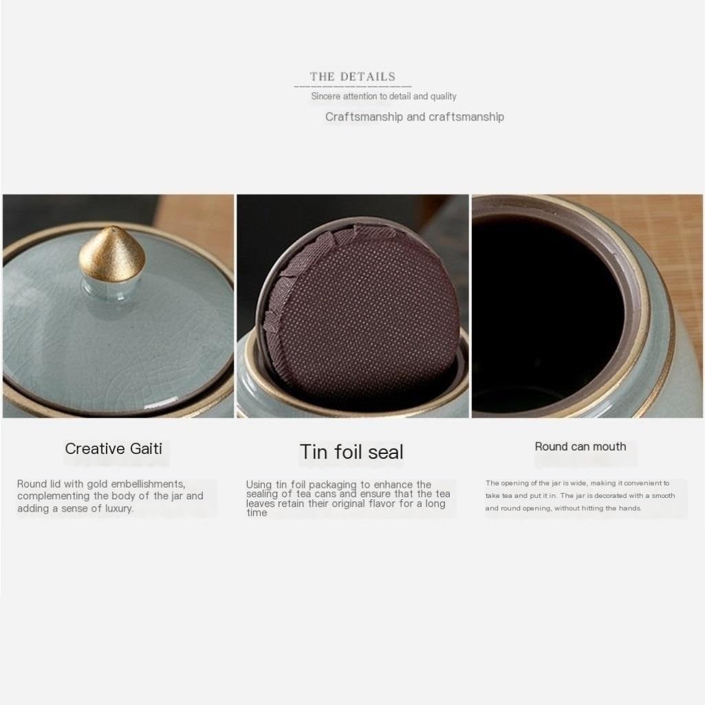Tarro de almacenamiento de té a granel, de cerámica, grande, azul y dorado, sellado, tarro individual, para el hogar, cocina, almacenamiento de alimentos, organizador de té (A)