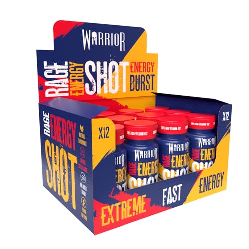 Warrior Rage Energy Shots - Pre Workout Shot Drink 12 x 60ml - RTD Fuel Juice Supplement (Liquid not Gels) - 200mg Caffeine to Lift Sessions and Running - Contains Vitamin B6 & B12 (Energy Flavour)