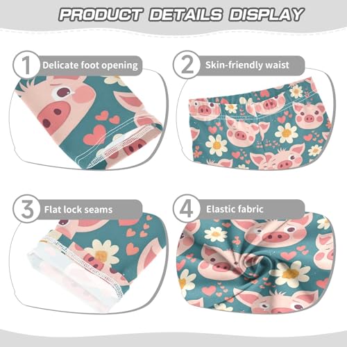 Pink Pig Faces Girls' Leggings Toddler Doodles Flowers Hearts Kids Yoga Pants Dance Active Tights 4T3