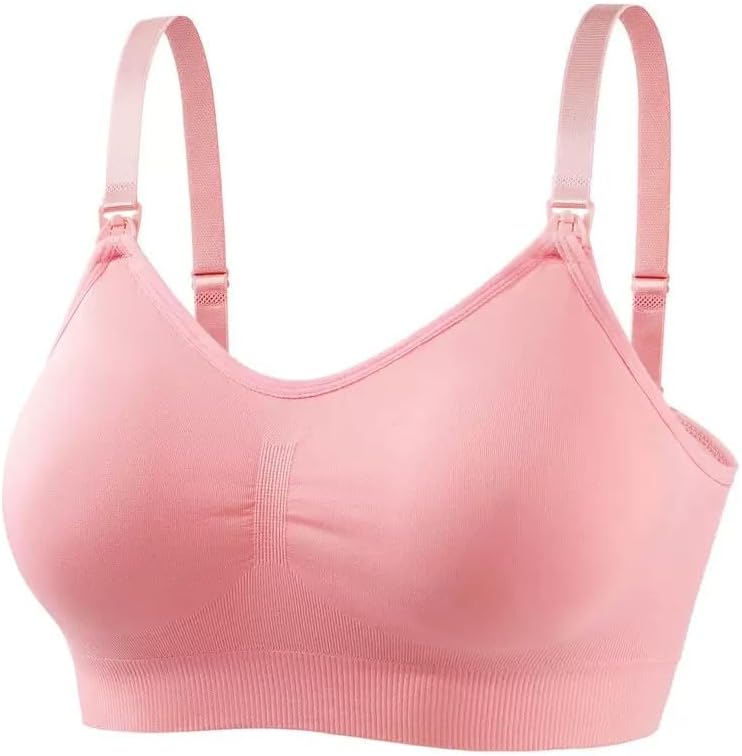 Women's Front-Clasp Nursing Bra, Seamless Maternity Bra with Removable Pads, V-Neck Wireless Breastfeeding Bra