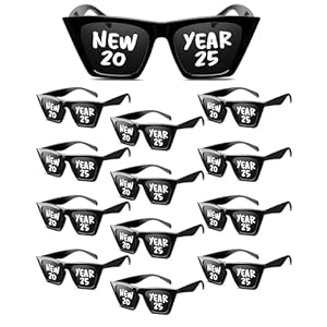 Cuffbow 12 Pcs Happy New Year Eyeglasses 2025 New Year Glasses Photo Booth Props Eyeglasses for New Year’s Eve Party Decors