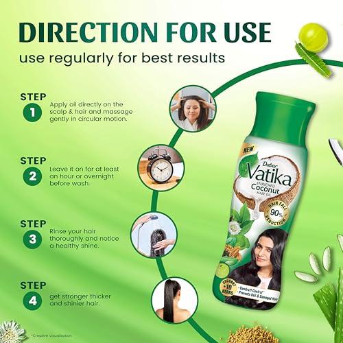 Dabur Vatika Enriched Coconut Hair Oil, 450ml For Strong, Thick & Shiny Hair, Clinically Tested To Reduce 90% Hairfall In 4 Wks, Controls Dandruff, Prevents Dull & Damaged Hair... - Image 6