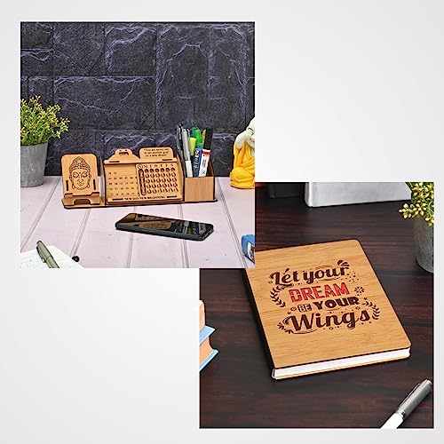 Image of GKD Desk Calendar Lifetime & Wooden Diary Infinite Perpetual Wooden Table Calendar & Diary Best For Office Stationery Items & Desk Organizer (Bamboo Eco Friendly) (Combo)
