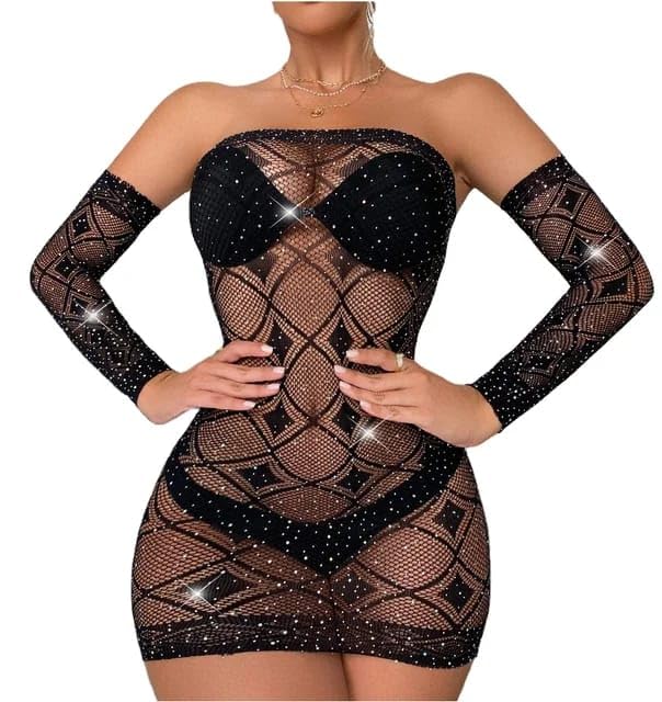 Women Diamond Cut Shape mesh Body Stockings, Mesh Dress Bodycon for Women and Girls-Black,Free Size(S,M,L,XL)-image-26