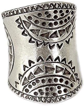 Sterling Silver Boho Large Statement Ring,"SilverShapes" Handmade Ethnic Geometric Engravings Hippie Gypsy Wide Band Adjustable Ring, Also as Thumb ring, Gift for Her - Image 7