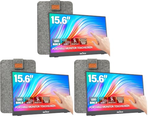 Image of InnoView 15.6 inch Portable Monitor 60Hz Touchscreen 1080P 10-Point Touch Screen Monitor Portable with Protective Sleeve Built-in Stand, 1200:1 HDMI USB C Travel Monitors for Laptop, PC, Phone (Pack of 3)