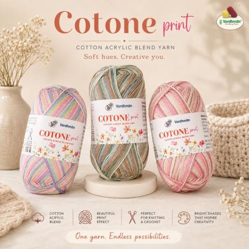 Image of Vardhman Cotone Print Cotton Acrylic Yarn 6 Ply Fine Weight Yarn | Pack-1