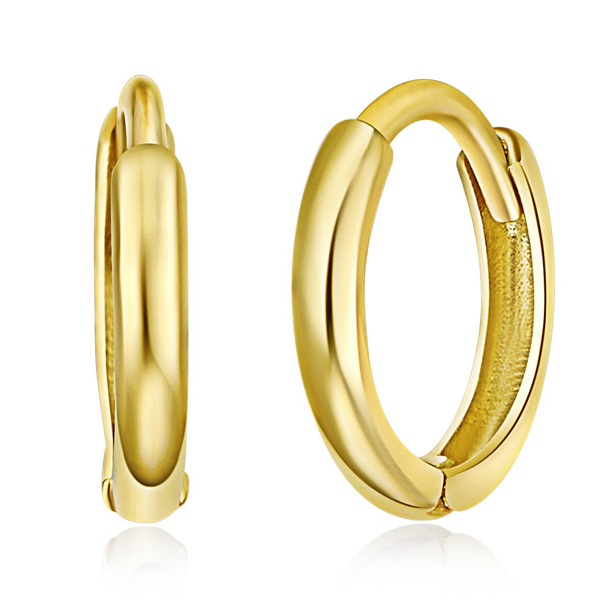 TMEEIHNSSExtra Small 14k Solid Yellow Gold 1.5mm Thickness Huggie Cartilage Earrings (8 * 8mm)