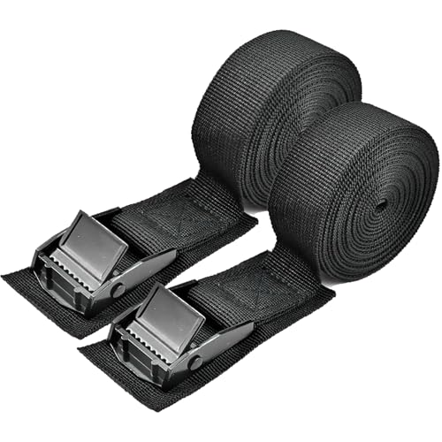 Duoleimi 2 Correas de sujeción Negras, Capacidad de Carga de 250 kg, Correas de Amarre de 2,5 m, Correas de fijación con Hebilla de Acero Inoxidable, Correas de sujeción para portabicicletas