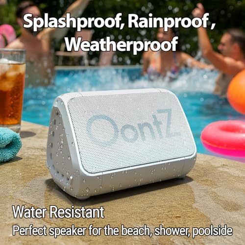 Image of OontZ Angle Solo Compact Bluetooth Speaker, 14-Hour Playtime, White | Compact 5W Bluetooth speaker with clear sound, 100-ft range, IPX5, mic, AUX Input and USB-C Charging Cable.