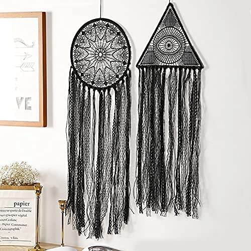 2 Pcs Evil Eye Dream Catcher Large Black Dream Catchers for Bedroom Handmade Crochet Lace Evil Eye Dream Catcher Boho Wall Hanging Art Home Decor Birthday Festival Blessing Gift Ornament Gothic Decor