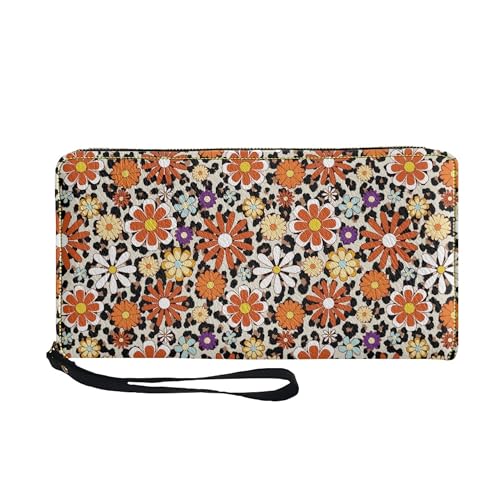 Slim Wallet For Women Orange Dasiy Print Card Holder Large Capacity Ladies Pouch Traveling Purses
