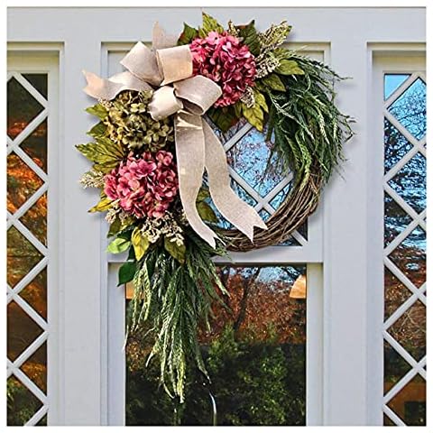 Aouln Artificial Flower Wreath,Farmhouse Pink Hydrangea Wreath,Rustic Home Decor Artificial Garland for Front Door Garden Wall Decor Cover