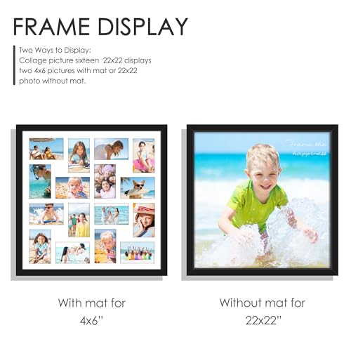 Image of DUENPY 22x22 Picture Frame 4x6 Collage Picture Frame Displays Sixteen 4x6 inch Photos Collage Wall Decor Wall Hanging Black