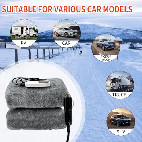 Image of Car Electric Heating Blanket 12 Volt Sleeping Bag Heated Liner Portable Heated Mat for Car Truck SUV RV Camping 9 Heat Setting Machine Washable