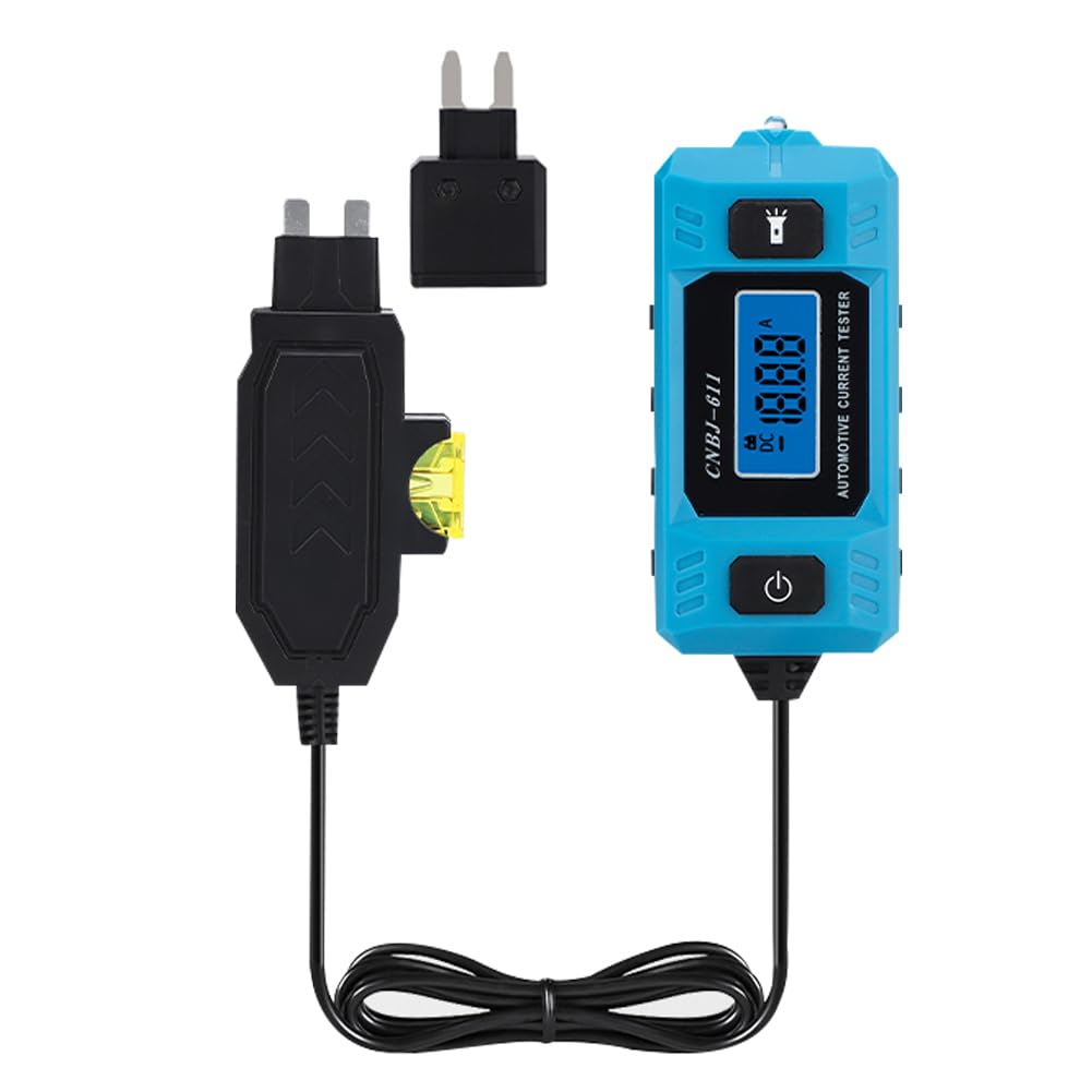 Weytoll CNBJ-611 - Probador de corriente de fusibles automotrices, analizador de fugas de coche, herramienta de prueba de corriente de fusible automotriz, pantalla LCD de retroiluminación azul con luz