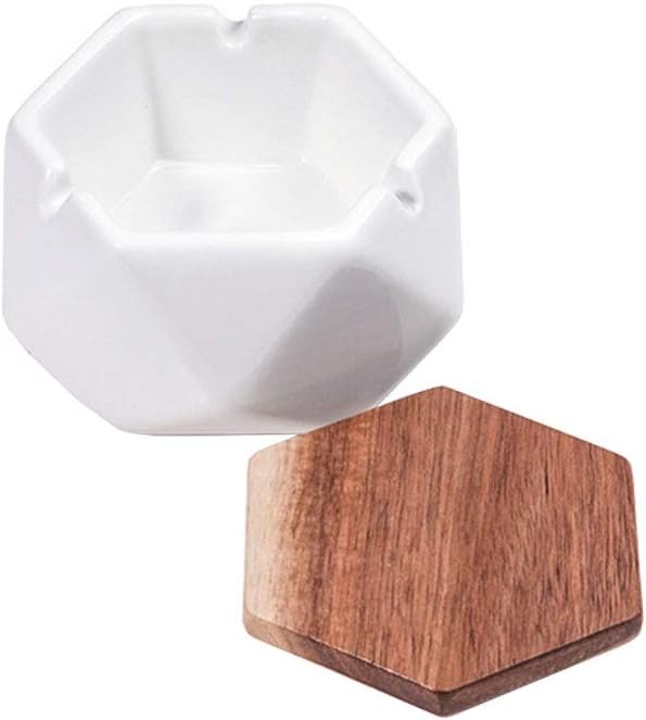 Ash Tray Ceramic Ashtray With Lid Outdoor Home Coffee Table Office Desktop Decoration Geometric Ashtray Wooden Lid Ashtray Outdoor Ashtray(F)