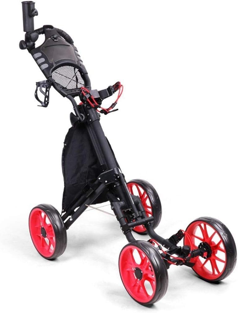 Carrello da Golf a 4 Ruote, Carrello Pieghevole in Lega di Alluminio - Carrello Caddy Leggero e Compatto, Facile da Aprire