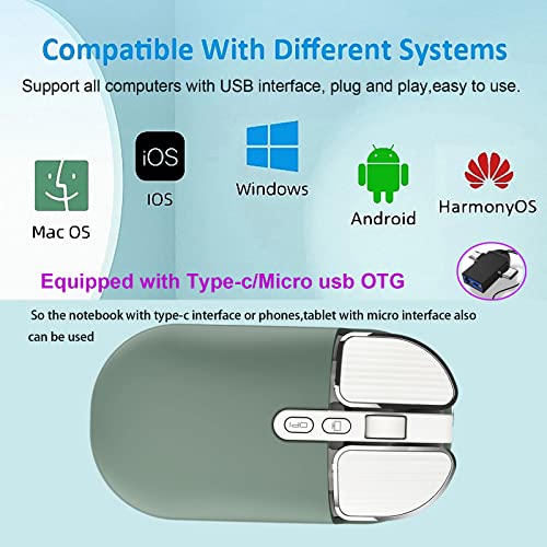 Image of 2.4G Wireless Rechargeable Mouse with USB Receiver,One Click Return to Desk,Mute Button,Power Saving, 2400DPI Optical Cute Girls Mouse for Laptop,Notebook,PC,Tablet (Green)