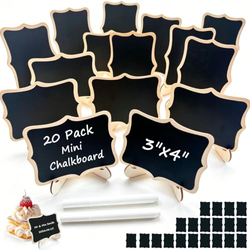 20 PCS Mini Chalkboard Signs and Replacement Stickers,Food Labels for Party | Easy to Wipe Mini Blackboard Sign for Wedding Place Cards,Birthday,Message Board Sign,Table Numbers & Event Catering Supplies