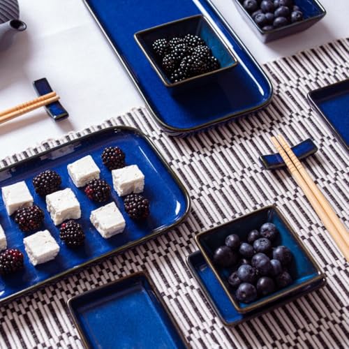 HOMLA OKINAWA Plateau de service en faïence Bleu marine 13 x 25 cm Assiette dessert sushi