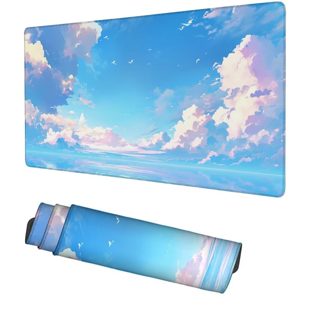 Tappetino Scrivania Nuvole, Tappetino Gaming 1000x500x3mm Mouse Pad blu, Antiscivolo Tappeto Mouse, Accessori Gaming, Ufficio Accessori, Migliora la Precisione e la Velocità, per Ufficio e Casa f-469