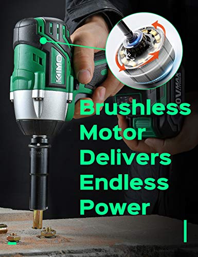 KIMO 20V 1/2 Impact Wrench, Cordless Brushless Impact Wrench Set 250 Ft-lb High Torque 3000 RPM, Li-ion Battery Fast Charger 8 Sockets 3 Extension Bars, Compact Electric Battery Wrench for Car Home