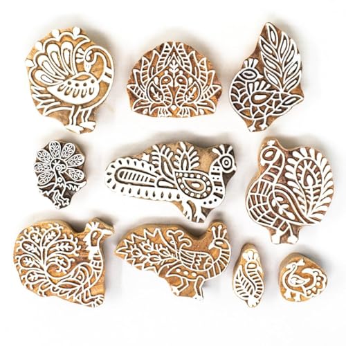 Image of RENIQ Wooden Printing Block for Fabric & DIY Craft | Handcrafted Indian Design Stamp for Textile, Pottery, Mehndi & Home Decor (Multicolor20)