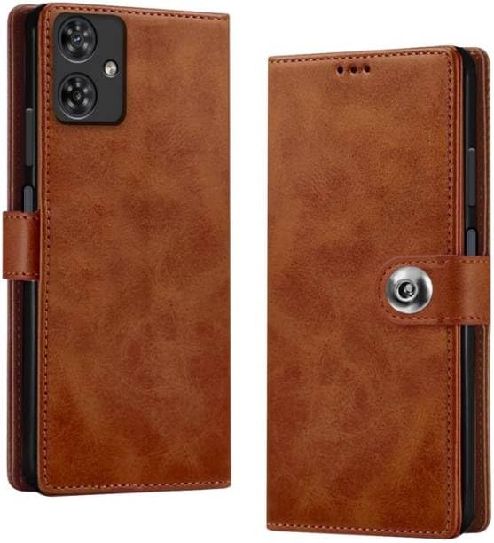 Image of Flip Cover Compatible for Motorola G54 5G Back Cover Moto G54 5G PU Artificial Leather Finish | 360 Protection | Wallet & Stand | Strong Magnetic Flip Button Brown